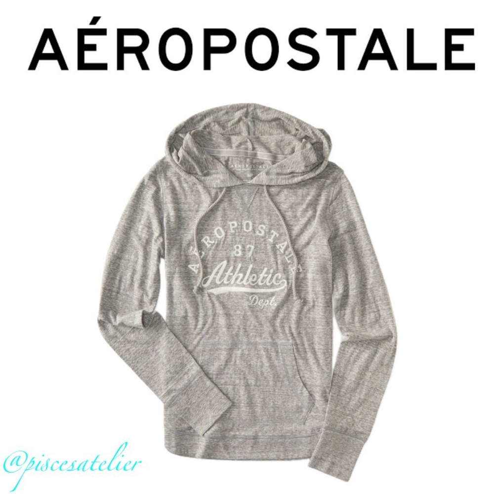 Aéropostale Long Sleeve Athletics Hooded Tee in Light Gray, Women’s Size X-Small